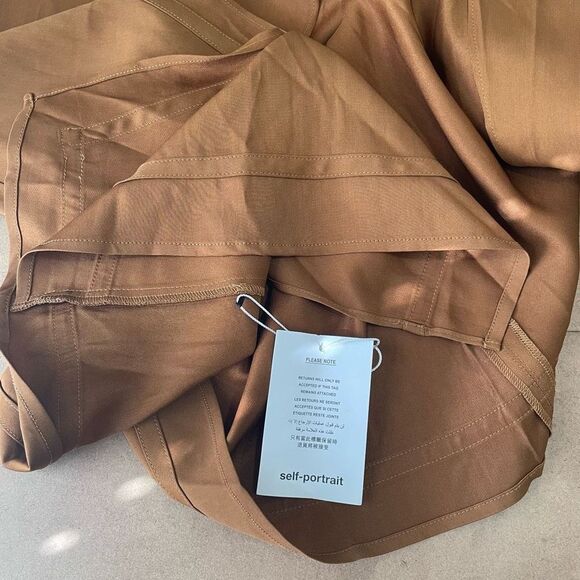 NWT Self-Portrait Women’s Midi Wrap Dress Button Front Cognac Brown sz 0 - Picture 12 of 15